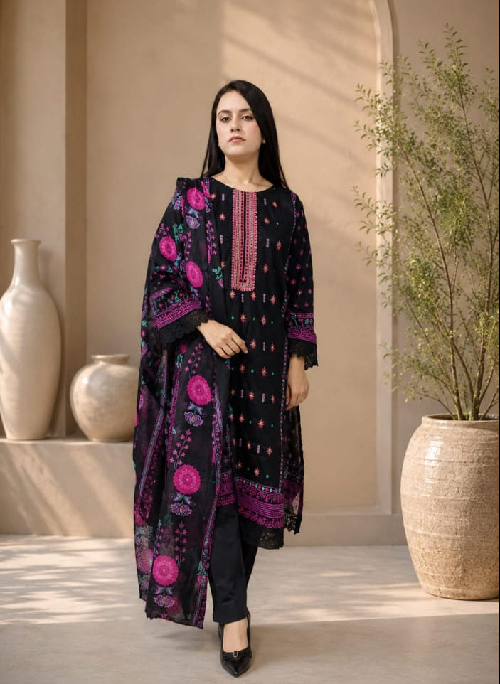 Lawn printed embroidery