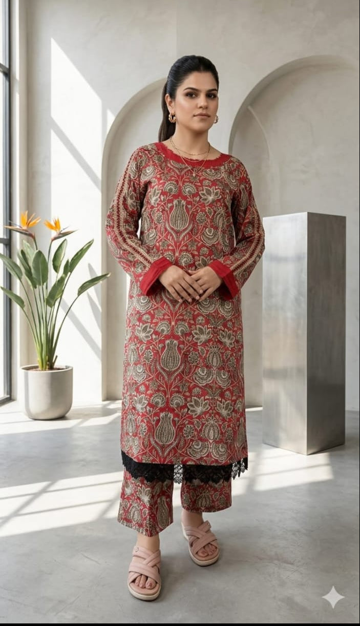 Print Lawn with Embroidery Laes